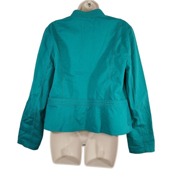 Ann Taylor Loft Green Twill Jacket Women Size L Long Slv Casual Work Preppy NEW - Picture 4 of 6